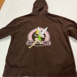 Vintage Disney 90s Y2k Tinker Bell Embroidered Fleece Full Zip Sweatshirt Size L